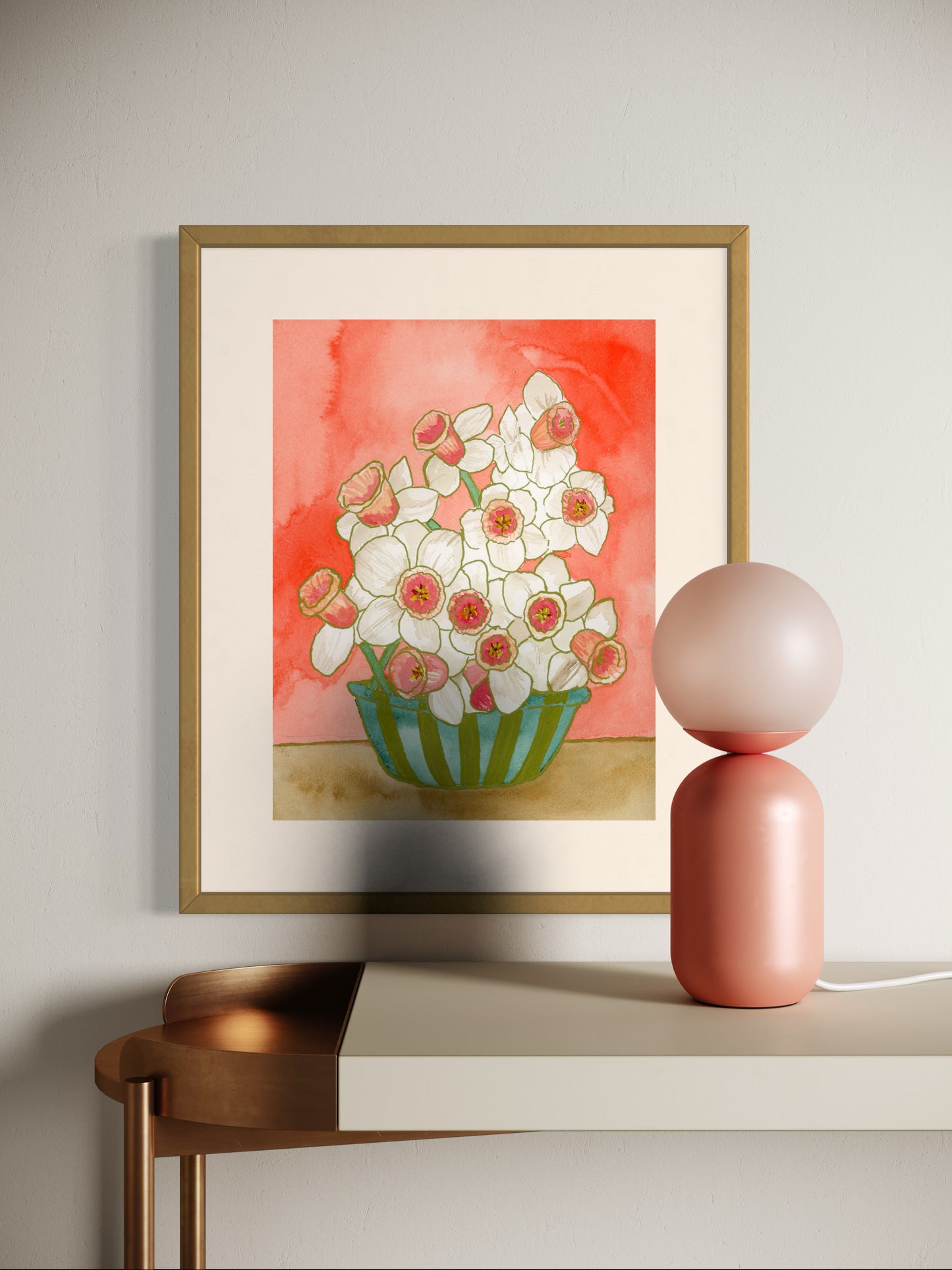 Precocious Daffodil in Striped Vase Print
